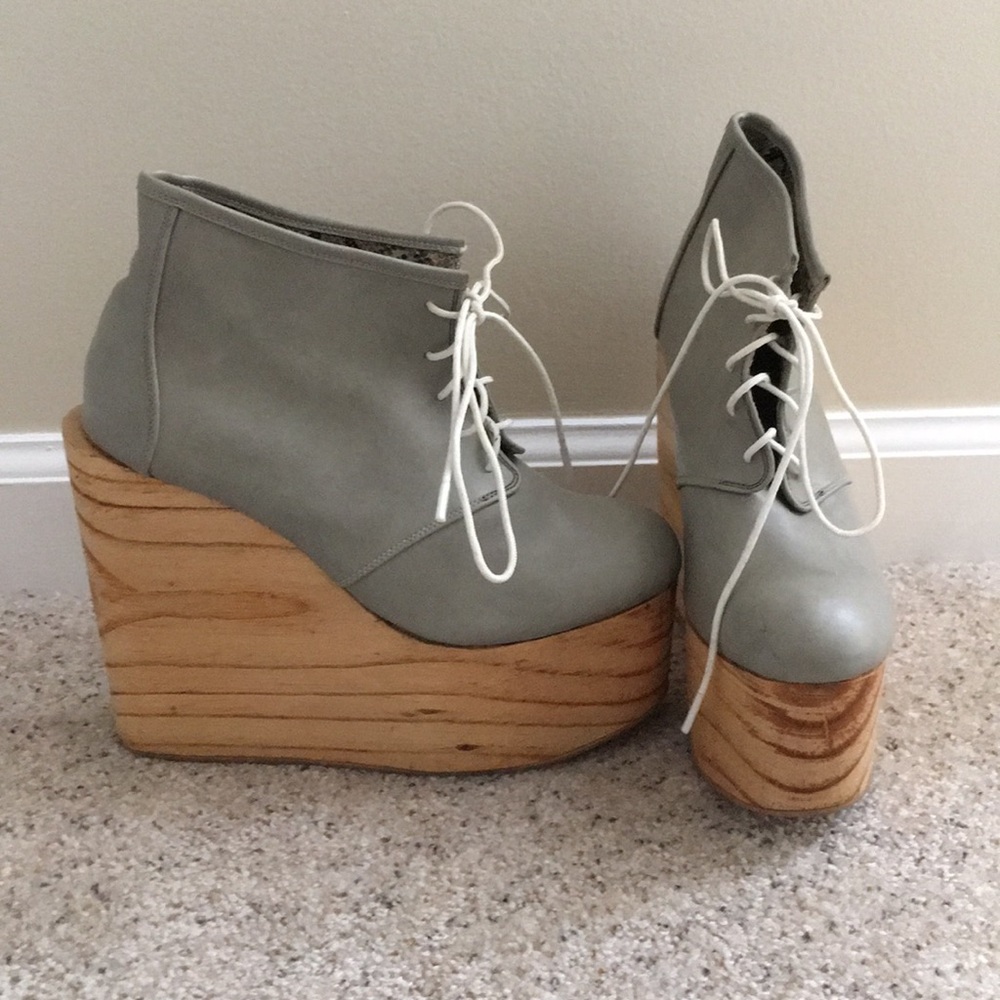 Gray platform lace up booties